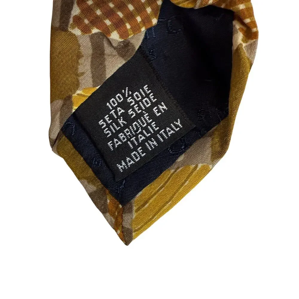 Men's UNGARO‎ Paris Gold Brown Cream Floral Geometric Design 100% Silk Neck Tie